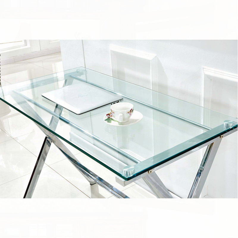 Tempered Glass Computer Desk – Transparent Laptop Table with Rounded Edges