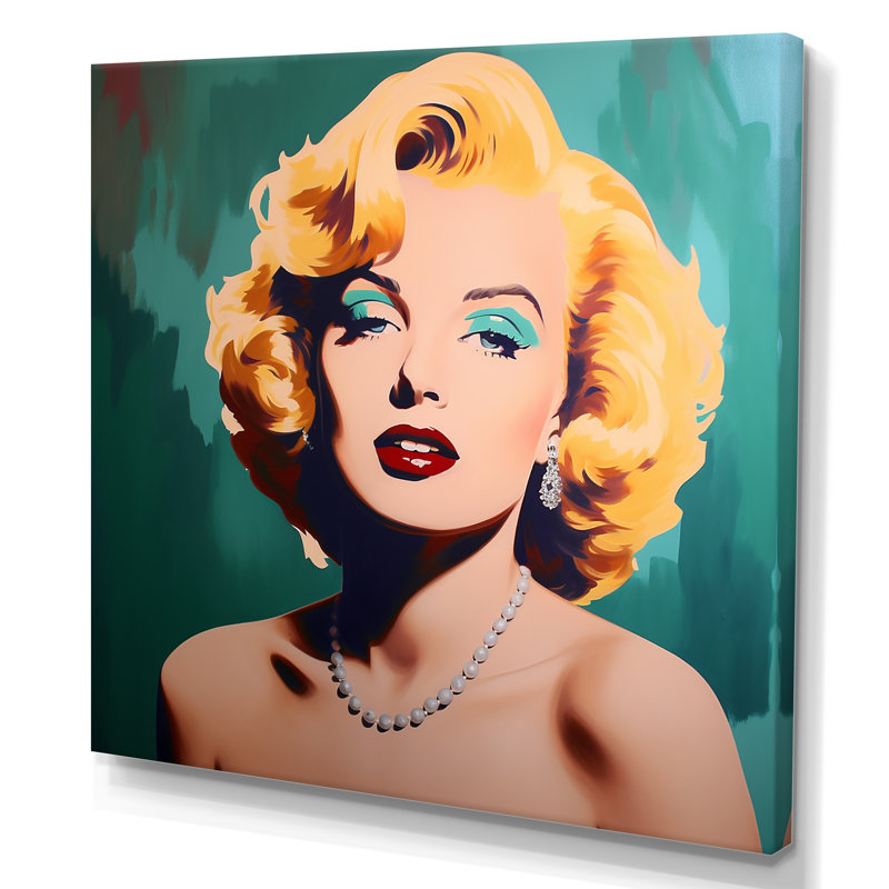 Jaune et vert vibrant Marilyn Manroe II - art mural femme pop, Toile tendue, H 36 po x l 36 po