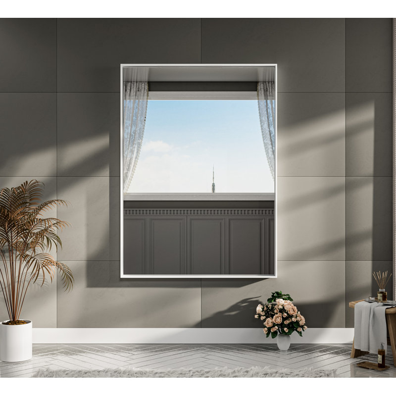 Rectangle Bathroom Vanity Mirror with Aluminum Frame and Tempered Glass, White, 48" x 36"
