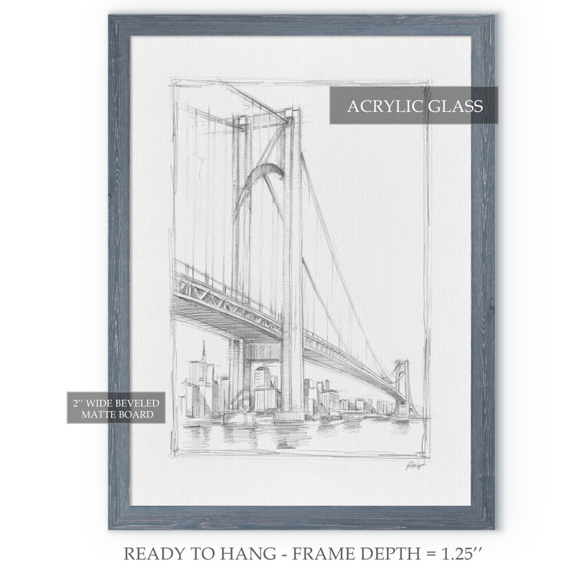 Suspension bridge study i, reproduction d’art encadrée, Toile avec cadre gris, H 32 po x l 44 po x P 1,3 po