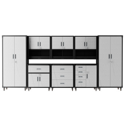 8-Piece Garage Tool Storage Set, Wall-Mount Cabinet & Rolling Tool Carts + Tall Pegboard Cabinets, with Drawers, Lockable Steel Organization System