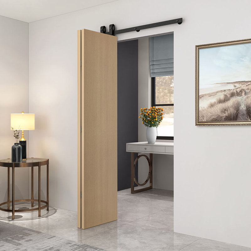 Hollow Core Oak Composite Texture Bi-Fold Door with Sliding Barn Door Hardware Kit, 26" x 84"
