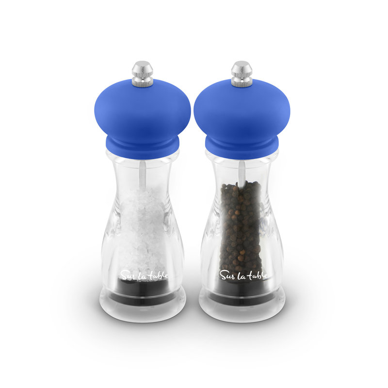 Set of 2 Manual Salt and Pepper Mills with Twist to Grind Mechanism, Adjustable From Coarse to Fine, Colour Me Happy, Blue