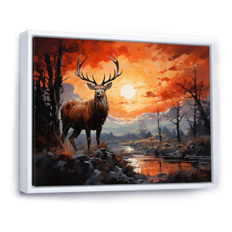 Deer Bold Silhouette - Animals Canvas Prints, Cadre flottant blanc, 30" H x 40" W