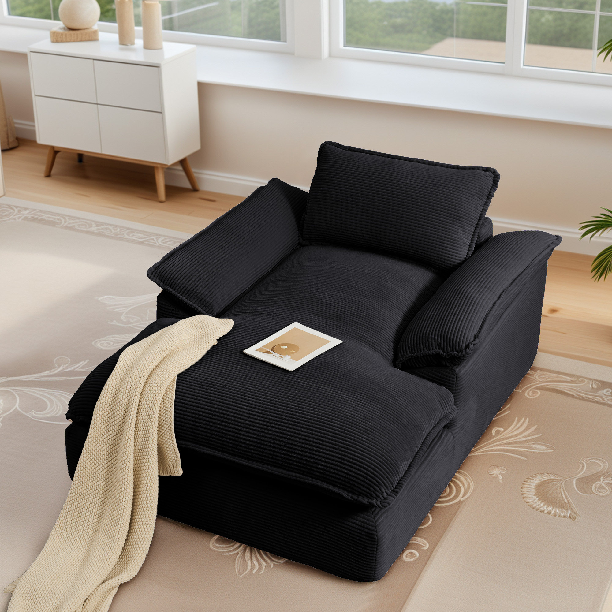 Latitude Run® Corduroy Recliner Sofa with Deep Seat and Plush Cushions ...