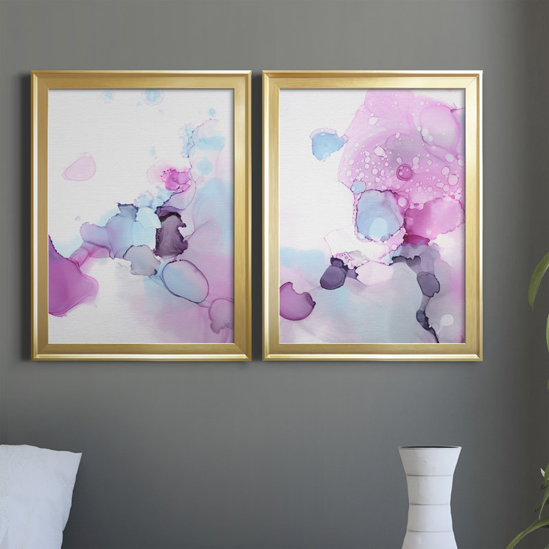 «Fluid Magenta III», ensemble de 2 peintures sur toile encadrées, Cadre doré, H 42,5 po x l 61 po x P 1 po