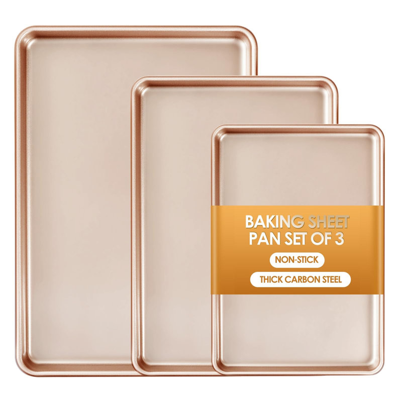 Ensemble de 3 plaques de cuisson antiadhésives commerciales, plaques à biscuits demi, quart et en gelée, plateaux de remplacement robustes et faciles à nettoyer pour fours grille-pain