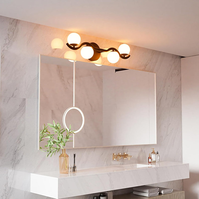 Lightdot 4-Light Modern Bathroom Vanity Light With White Globe Shades | Dimmable Rust-Proof Lighting For Bathroom, Living Room, Mirror, And Cabinet