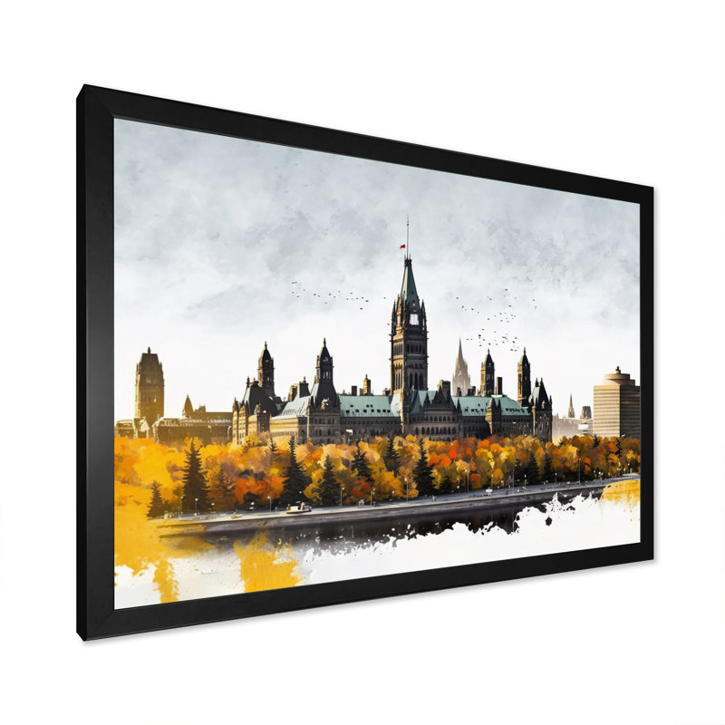 Ottawa in the Fall I - reproduction sur toile, Cadre simple noir, H 24 po x l 32 po x P 1 po