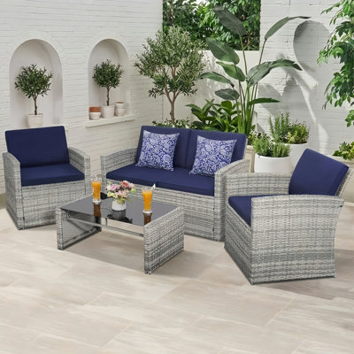 Rattan 4 - Person Patio Conversation Set With Cushions