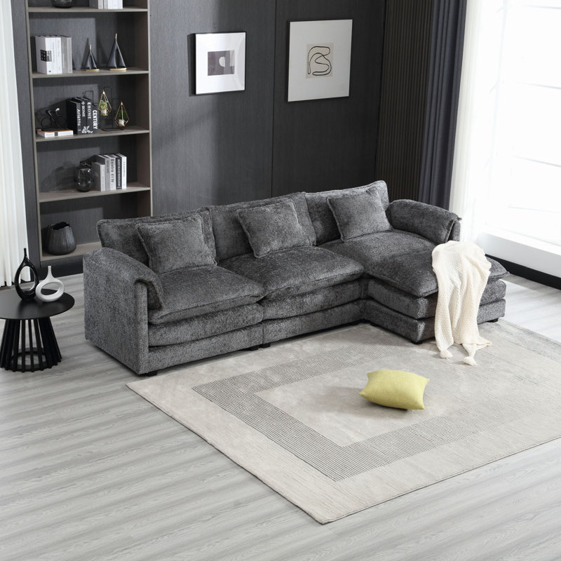 Canapé modulaire surdimensionné de 112 po pour le salon, canapé en L en chenille moderne, canapé-lit modulaire confortable avec repose-pieds et mousse à mémoire de forme