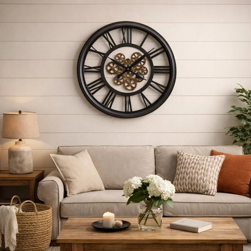 Horloge murale ronde 20 po Mery, Noir / blanc / bronze