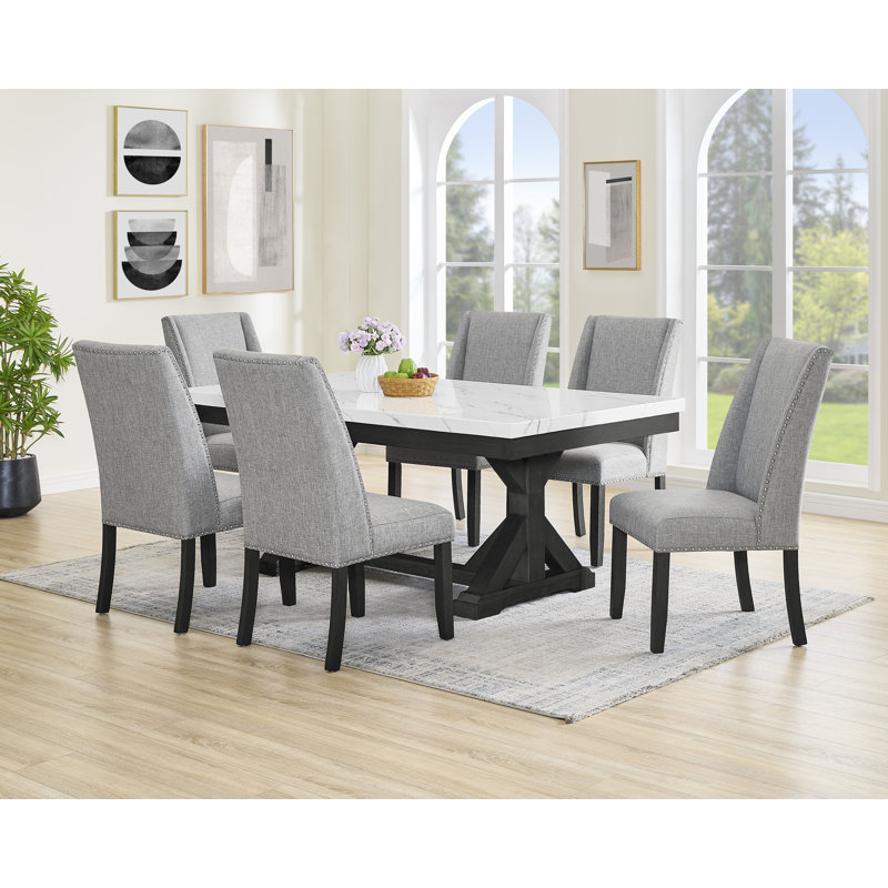Modern 72 x 42 Faux Marble Dining Set, 7