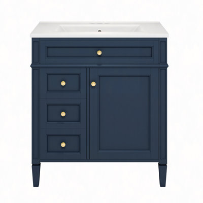 30" Bathroom Vanity With Top Sink, Bathroom Storage Cabinet With 2 Drawers And A Tip-Out Drawer, Single Sink Bathroom Vanity
