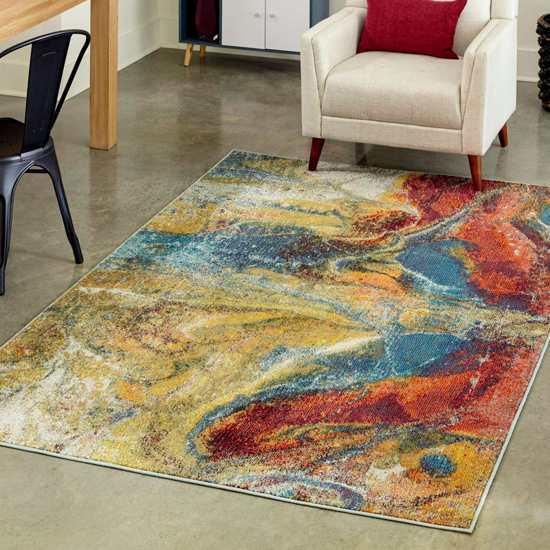 Ansela Washable Abstract Indoor Rug, Rectangle 7'10" x 10'