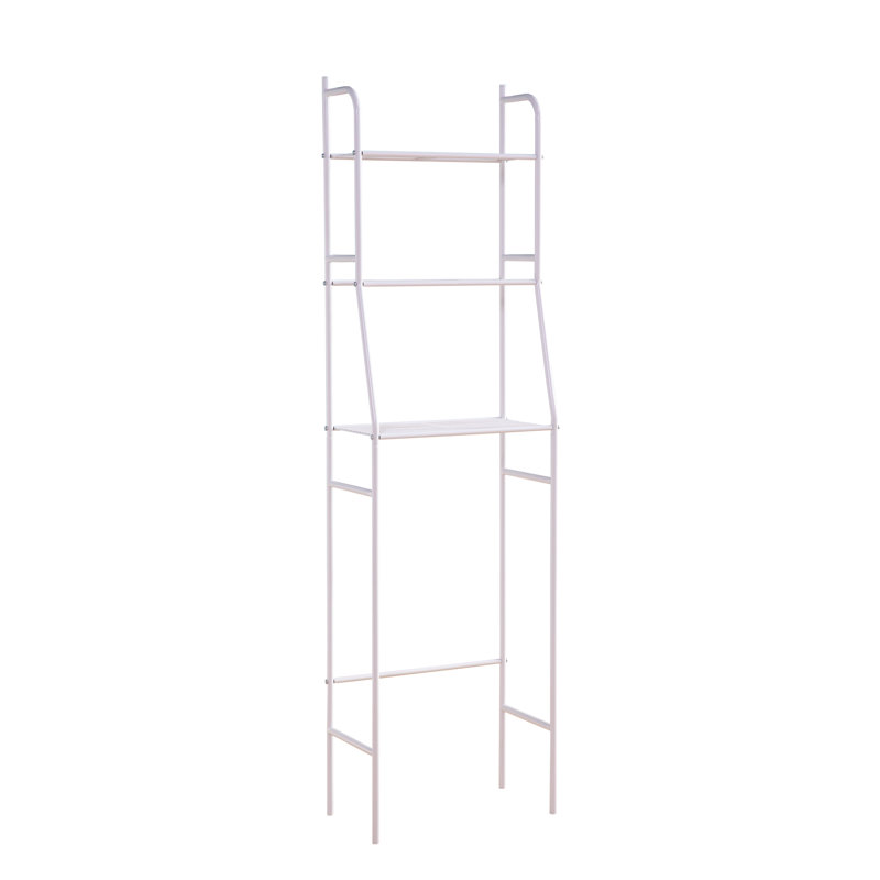 White Over Toilet Three Tier Shelf Model, Metal Formed, Slat Shelves To Decrease , Fits Toilets Up 21.5" Wide, 10Lb Max Weight Per Shelf, Bathroom Space Improver White, Lower , Optimizer