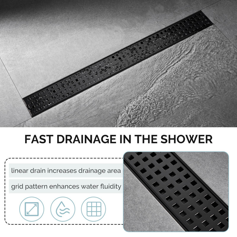 Linear Grid Shower Drain, Black