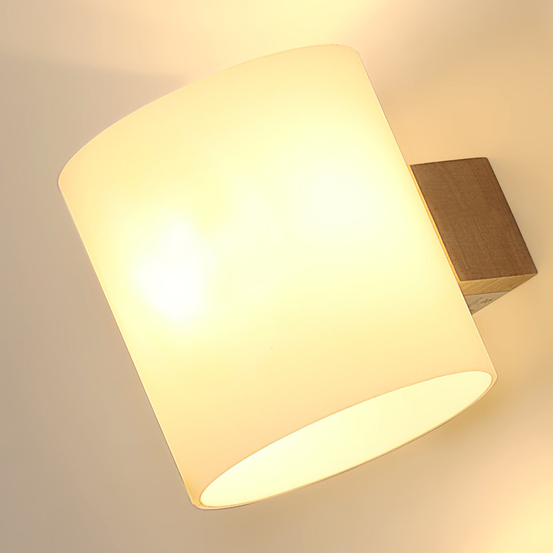 Wooden Base Glass Cylinder Flush Mounted Sconce, Light Brown
