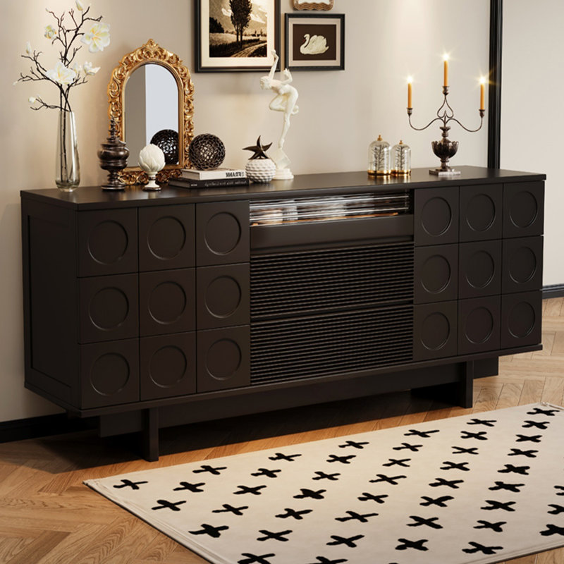 Buffet en bois massif noir, H 31,1 po x l 62,99 po x P 15,75 po, Noir