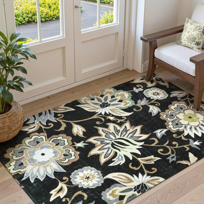 Flower Washable Living Room Area Carpet