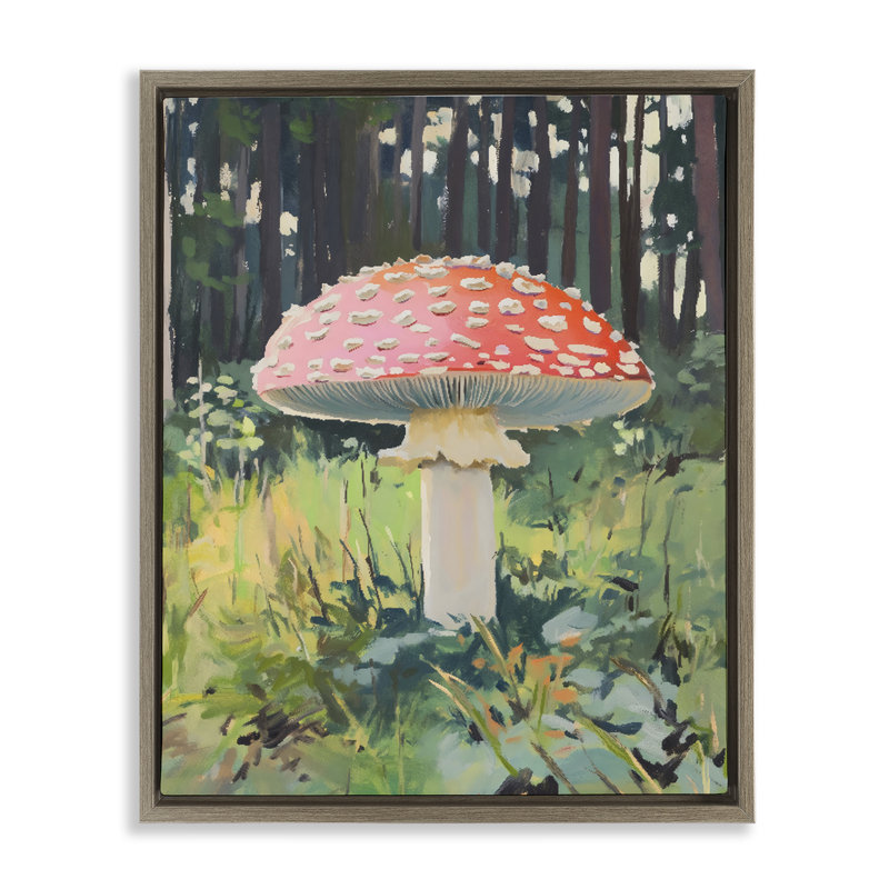 Champignon rouge dans un cadre flottant ensoleillé, conçu par The Prints Vibe, 21 x 17, Montalcino orme flottant encadré
