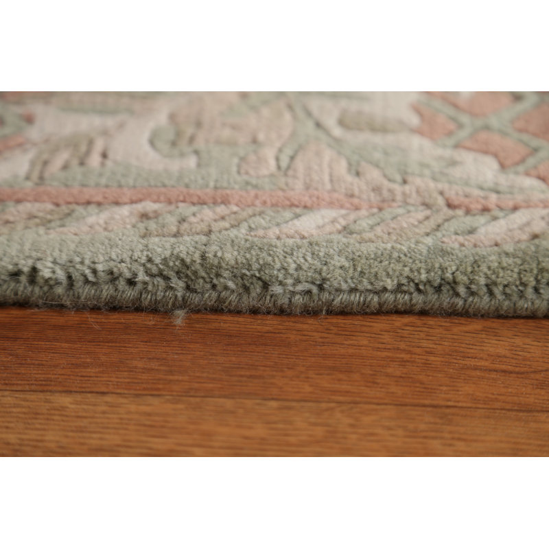 Tapis vert / brun noué à la main de conception unique 6 pi 7 po x 9 pi 7 po New Age