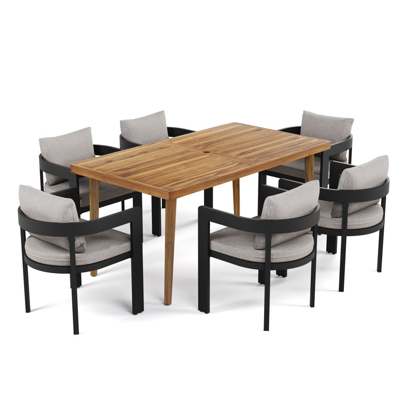Salvador Patio 7-Piece Modern Aluminum Dining Set, Beige