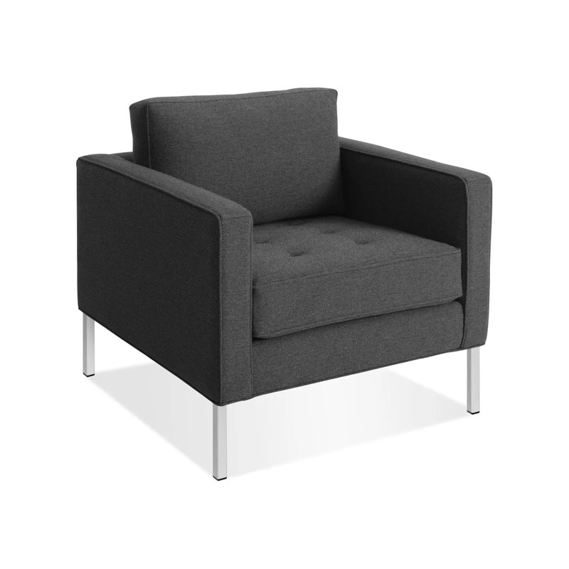 Paramount Tufted Armchair, Stainless Steel, Otter Velvet Polyester Blend