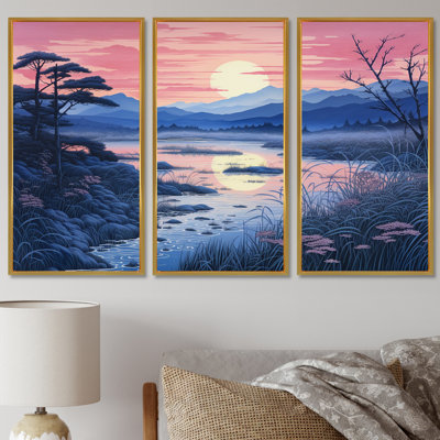 Ensemble de salon rose japonais avec vue sur le lac - rivière Mountain