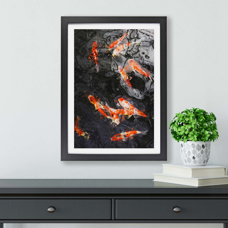 Carp & Koi Fish - Framed Print, 24cm H x 33cm W x 2cm D, Black