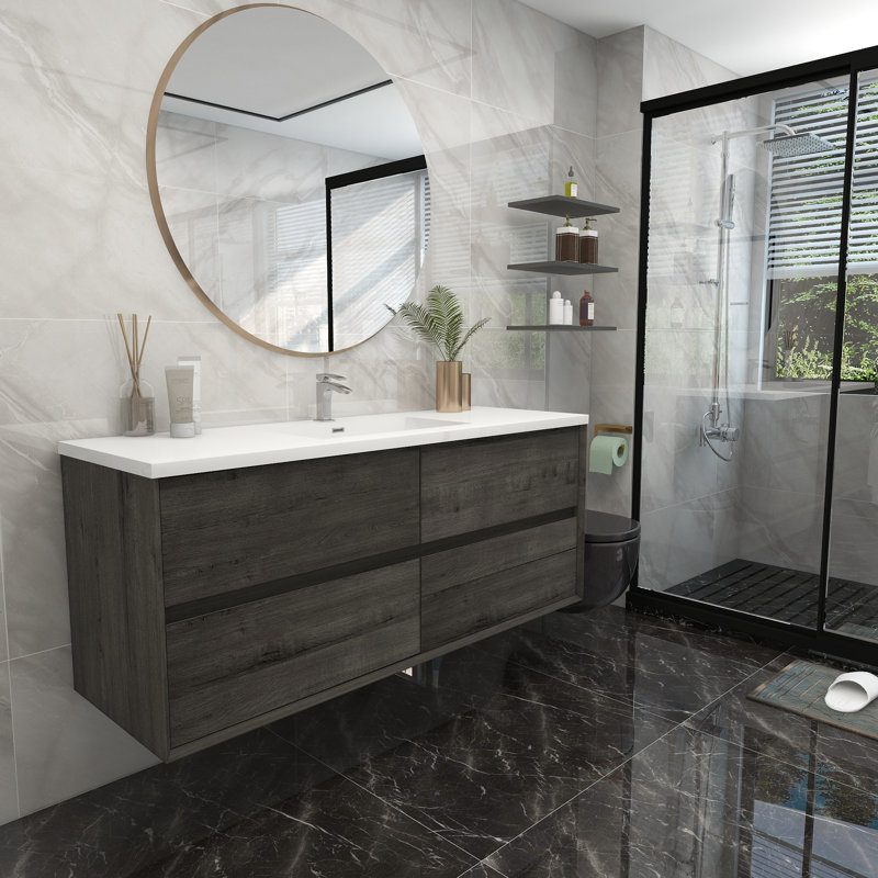 60'' Single Bathroom Vanity with Acrylic Top, Smoke Oak