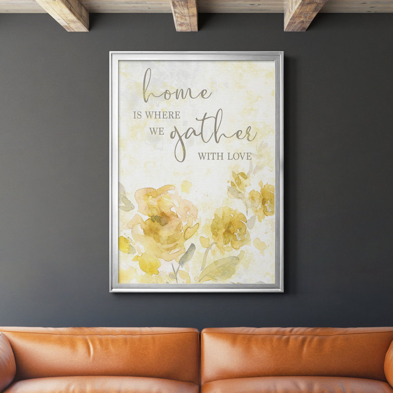 Gather with Love - Art textuel avec cadre photo, H 30,5 po x l 42,5 po x P 1,5 po, Toile avec cadre argenté