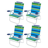 Four Seasons Courtyard Cushioned Beach Outdoor Lounge Chairs, 4 Pack, Blue/Green