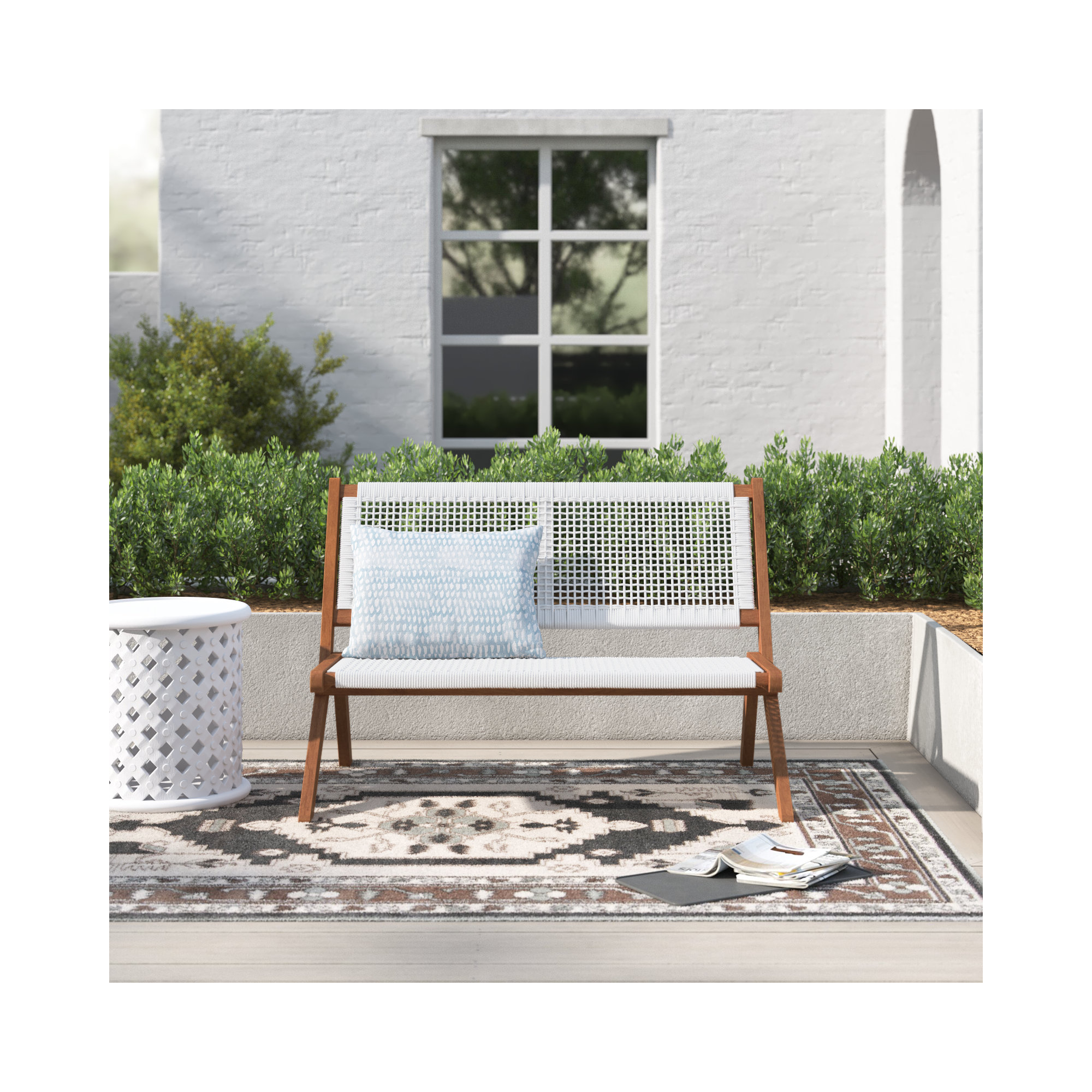 Kismet 45.47'' Folding Outdoor Bench, White, Natural