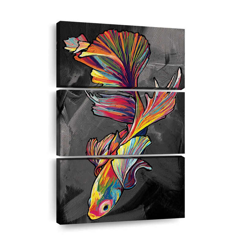 «Lone Siamese Fighting Fish», reproduction de toile multicolore sur toile 3 pièces par Jude A Set