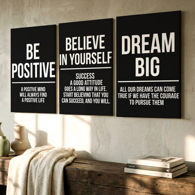 3 Pieces Inspirational Quotes Large Wall Art in Black and White, Three Pieces Wall Art for Living Room, Bedroom, Office, and Home Decor, Ready to Hang