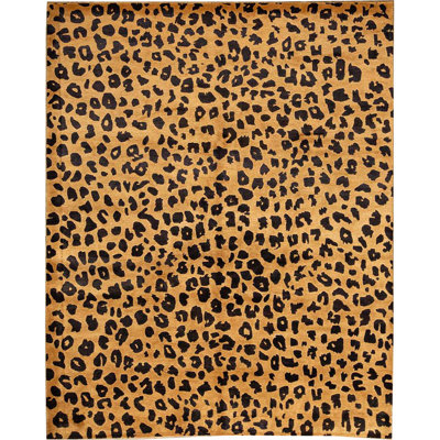 Tapis doré et noir noué à la main de haute qualité