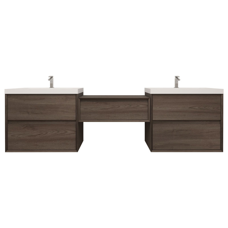 Meuble-lavabo mural 72 po avec évier en acrylique renforcé Aliki, Chêne rouge