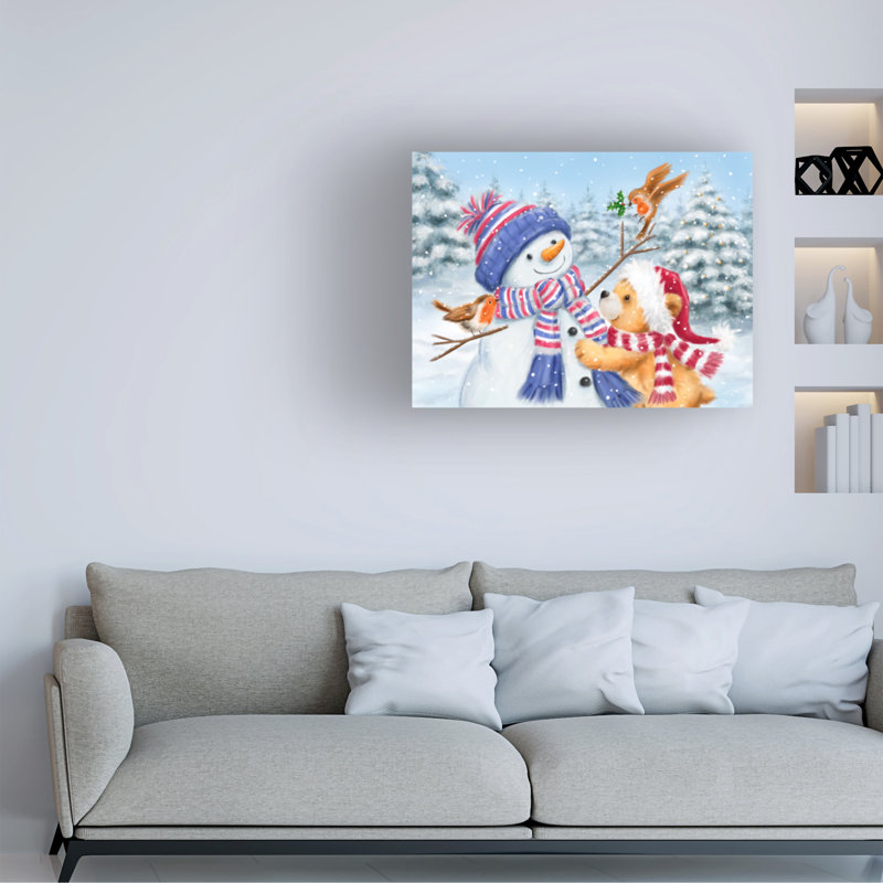 Art sur toile «bolologia», bonhomme de neige et ours, H 14 po x l 19 po