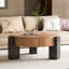 Table basse ronde avec rangement rabattable et placage de bois - Bois naturel et noir