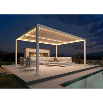 Purple Leaf Outdoor Louvered Pergola With Light Belt White Aluminum Gazebo Pergola With Independently Adjustable Rainproof Hardtop For Patio Garden Yard