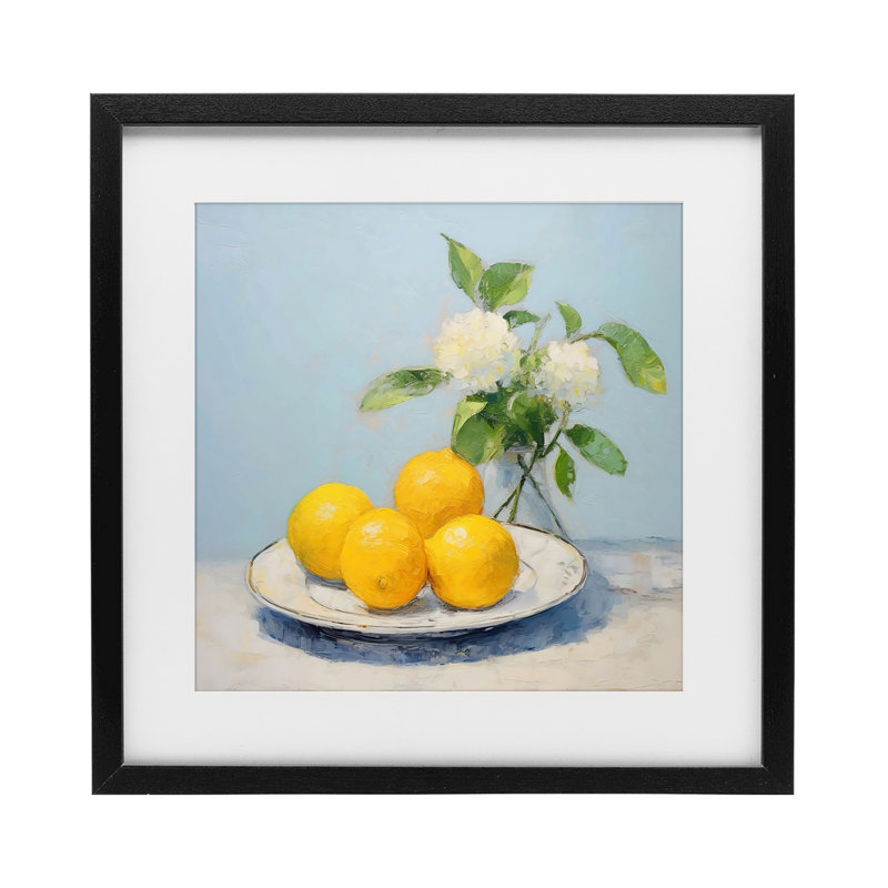 Vase de fleurs et de citrons, reproduction sous verre, design by Creative Studio, 16 x 16, Midnight Black Under Glass Framed