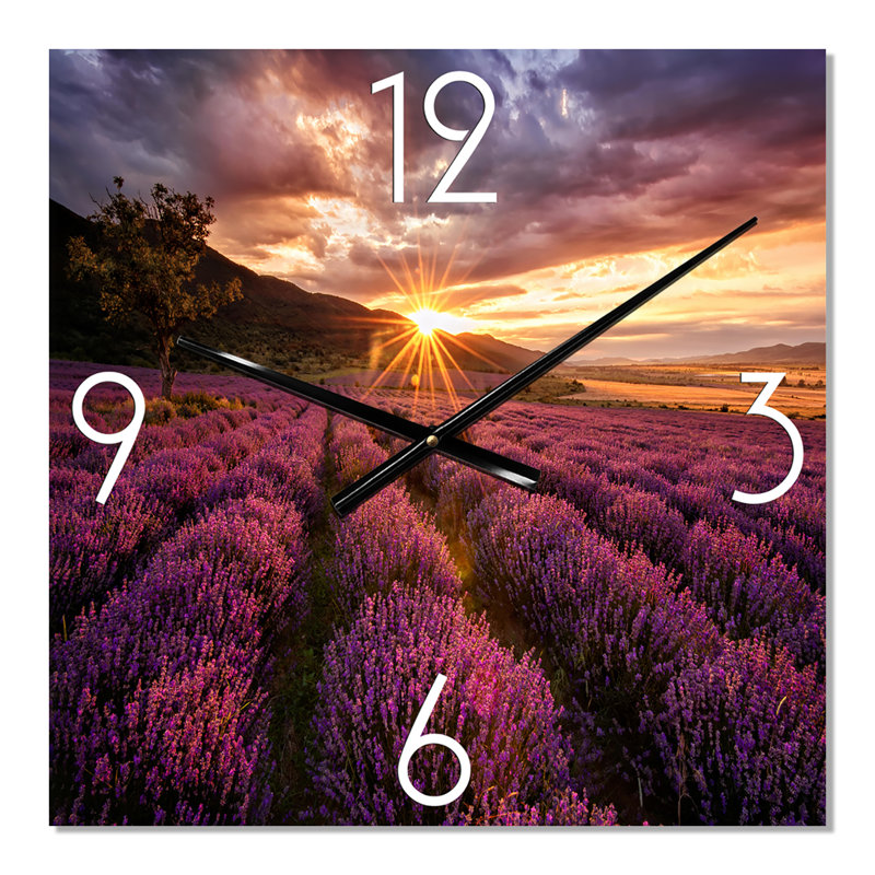 Lever de soleil et nuages dramatiques sur champ de lavande IV - Horloge murale, Petit