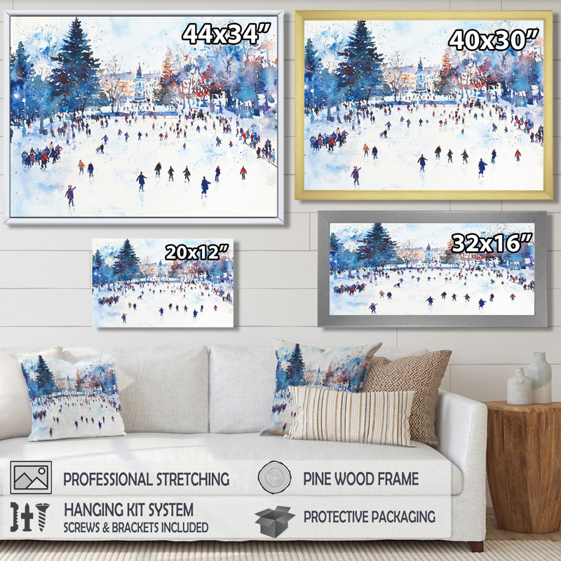 Ice Skating Rink II - Winter Landscape, impression d'art mural, H 30 po x l 40 po, Doré