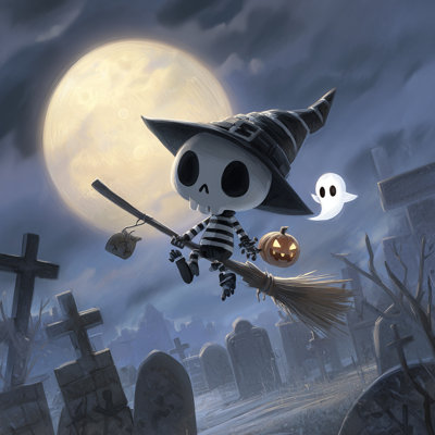 Graveyard Broom Ride Wrapped Canvas Wall Art