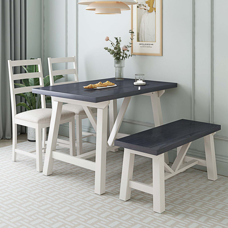 4 - Person Trestle Dining Set, Gray, Gray/White