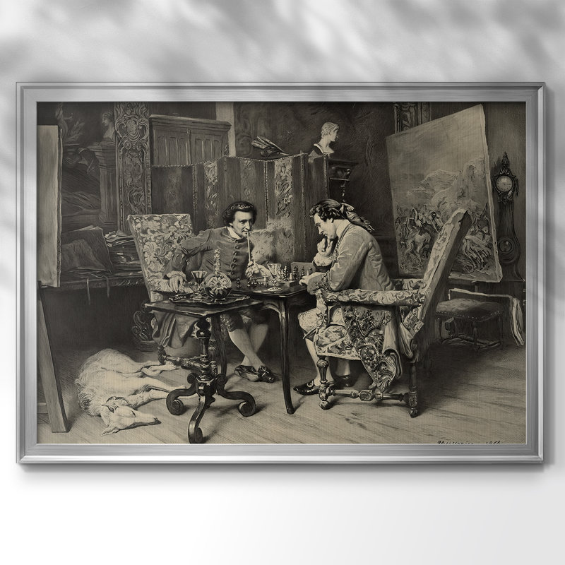 Les joueurs d'échecs - Ernest Meissonier - Toile tendue avec châssis, 1858, Toile avec cadre, Argent, 22,5 x 30,5