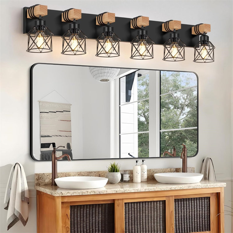 Dimmable Vanity Light, Black, 6 Lights