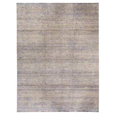 Tapis unique gris / gris en laine / viscose noué à la main de conception unique 9 pi x 12 pi