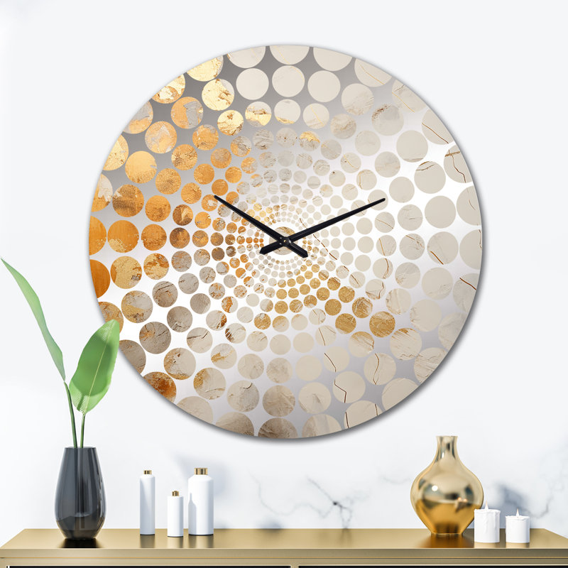 Horloge murale abstraite dorée et blanche à formes abstraites, Très grand